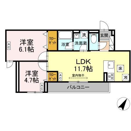 セレスティア細田C(2LDK/1階)の間取り写真