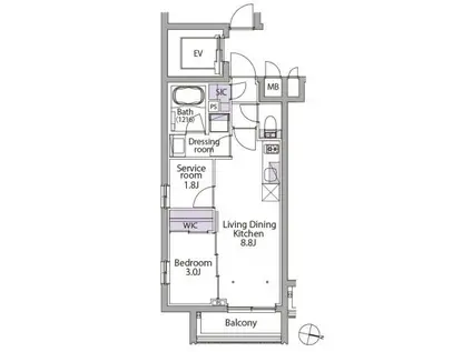イプセ初台(1SLDK/1階)の間取り写真