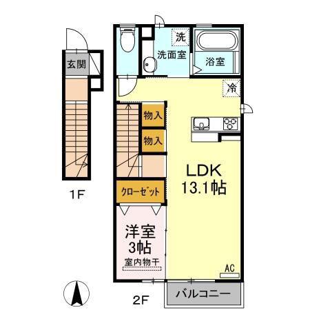しあわせ夢ハウス(1LDK/2階)の間取り写真