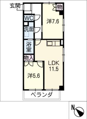 シャトー末廣(2LDK/2階)の間取り写真