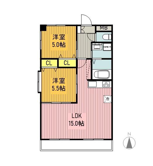 室賀ビル(2LDK/3階)の間取り写真