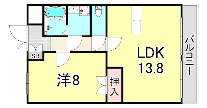 夙川ニューコーポ(1LDK/4階)の間取り写真