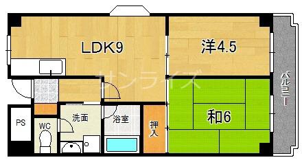 日宝ライフ放出西(2LDK/4階)の間取り写真