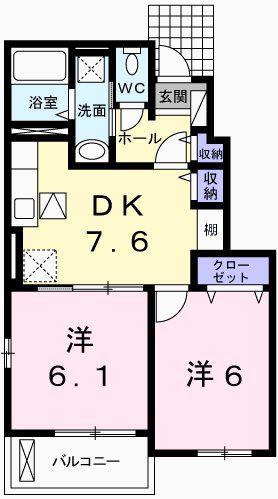 インプレスIII B(2DK/1階)の間取り写真