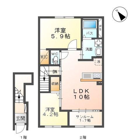 LA MAISON DE MAMAN(2LDK/2階)の間取り写真