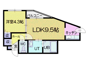 オルセー厚別中央Ⅲ(1LDK/2階)の間取り写真