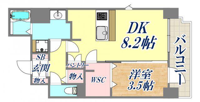 エステムコート神戸元町2ザ・サロン(1DK/11階)の間取り写真