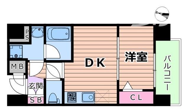ソルテラス阿波座ウィズ(1DK/13階)の間取り写真
