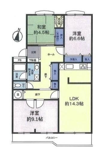 大宮七里サンコーポ(3LDK/5階)の間取り写真