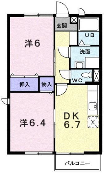 ソレアードT(2DK/2階)の間取り写真