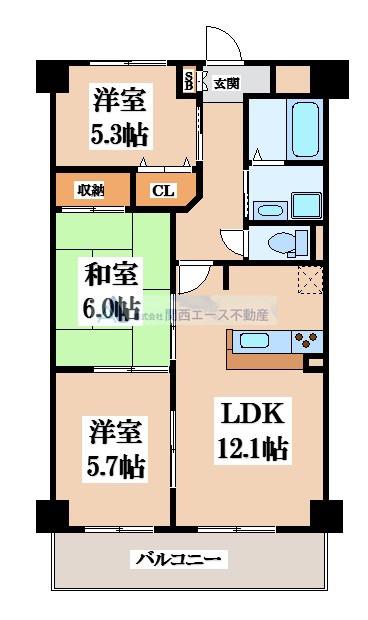 ヴェルデュール石切(3LDK/6階)の間取り写真