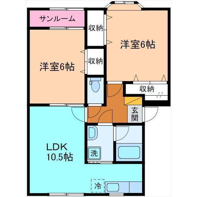 サンシャイン(2LDK/2階)の間取り写真