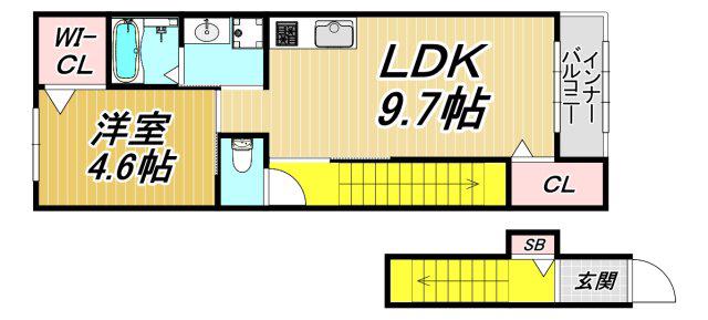 LAFELICEラフェリーチェ(1LDK/2階)の間取り写真