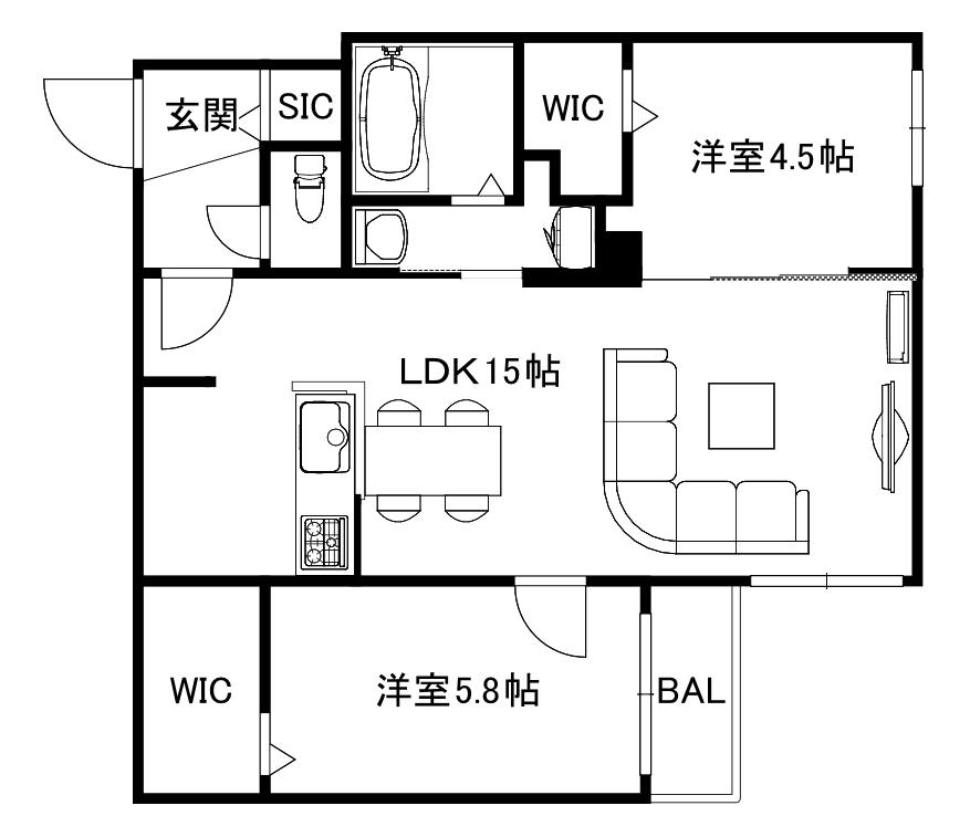 ブランシャールALAIN平岸(2LDK/3階)の間取り写真