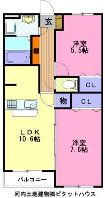 BLUE TREE下戸祭(2LDK/2階)の間取り写真