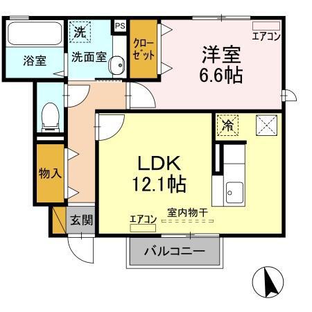 シュタットみどりの D(1LDK/1階)の間取り写真
