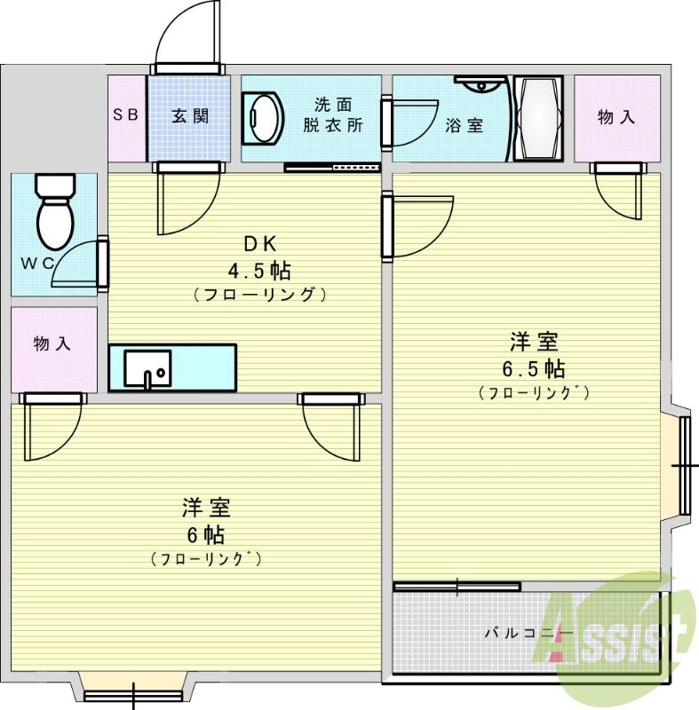 ピコハイツあじいち(2DK/1階)の間取り写真