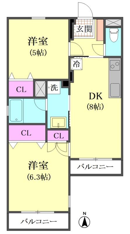 センチュリーフォレスト(2DK/1階)の間取り写真