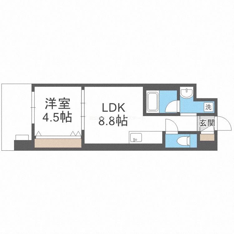 WARM天下茶屋(1LDK/8階)の間取り写真