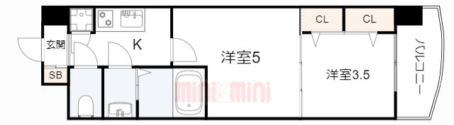 セレニテ神戸ミラクノール(2K/6階)の間取り写真