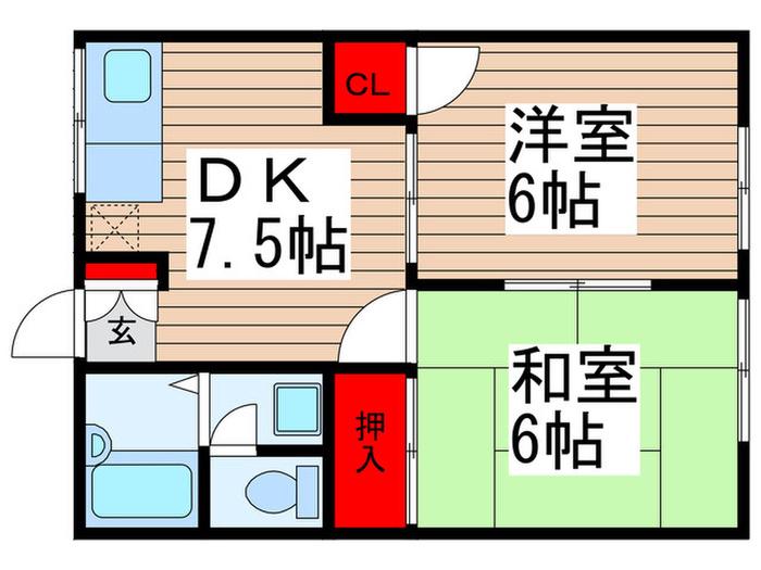 スカイスクレーパー(2DK/1階)の間取り写真