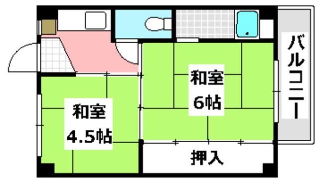 ビレッジハウス茨木(2K/4階)の間取り写真