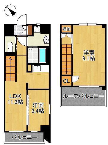 若富士町マンション(2LDK/9階)の間取り写真