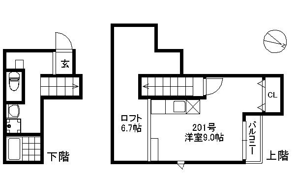 西新パークサイド(ワンルーム/2階)の間取り写真