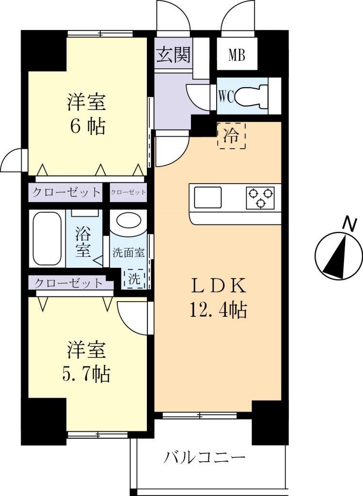 DASHII(2LDK/9階)の間取り写真