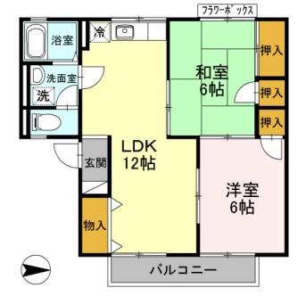メゾン・カトルズ B棟(2LDK/1階)の間取り写真