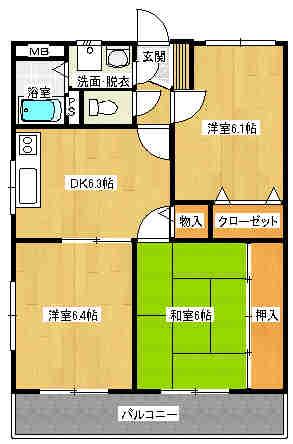 シャルムK(3DK/1階)の間取り写真