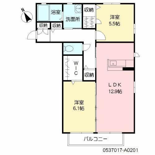 オブリガード(2LDK/2階)の間取り写真