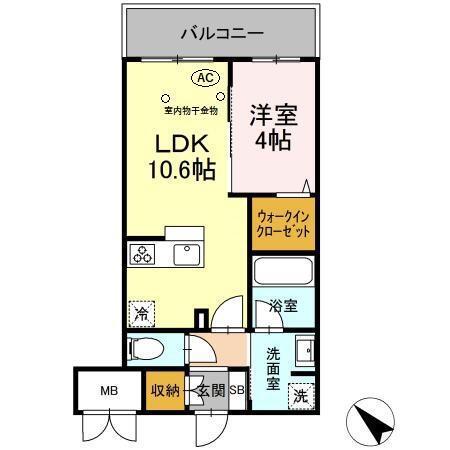 ゲートレジデンス鶴見(1LDK/2階)の間取り写真