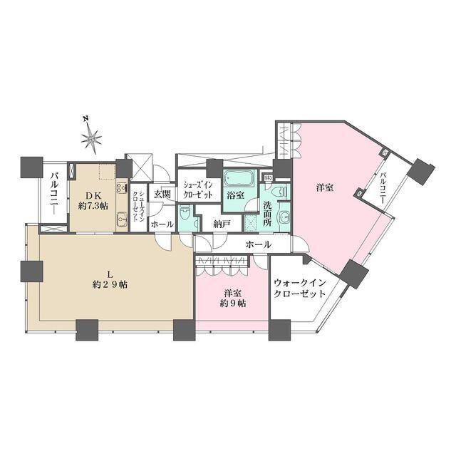 高輪・ザ・レジデンス(2LDK/41階)の間取り写真