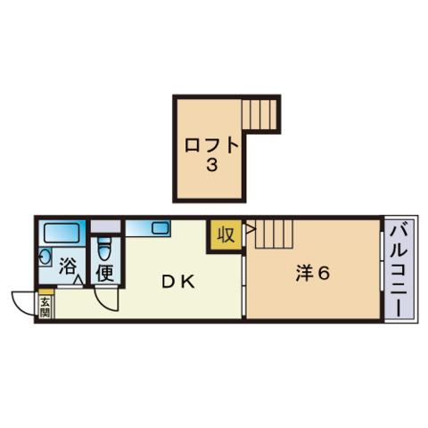 スリーアール有田(1DK/2階)の間取り写真