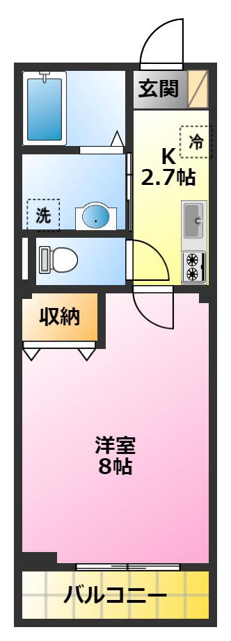 グランドゥール(1K/2階)の間取り写真