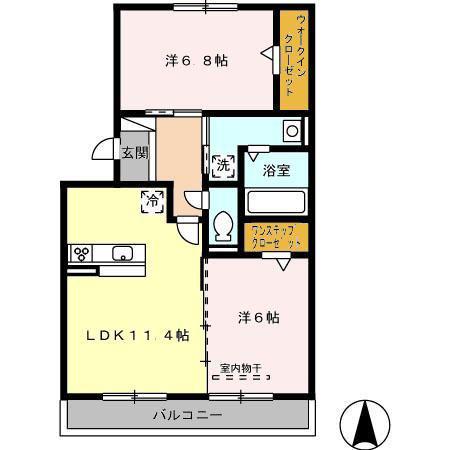 アザレ 蘇原 F棟(2LDK/3階)の間取り写真