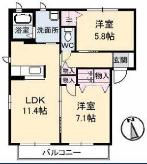 グランメール22(2LDK/2階)の間取り写真