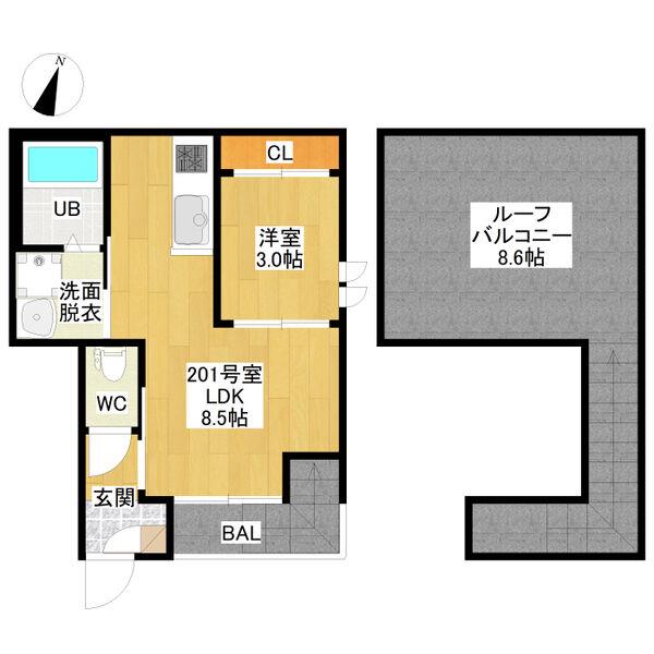 GRANDTIC QUON鳴海(1LDK/2階)の間取り写真