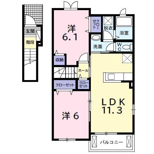 パストラルコートB(2LDK/2階)の間取り写真