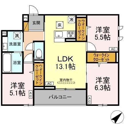CLASSEUM都賀(3LDK/2階)の間取り写真