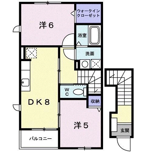 ヘブンス・ドア(2DK/2階)の間取り写真