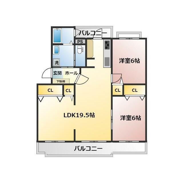 VILLAGE森の里E号棟(2LDK/3階)の間取り写真