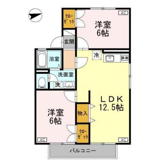 パークタウン立山 B棟(2LDK/1階)の間取り写真