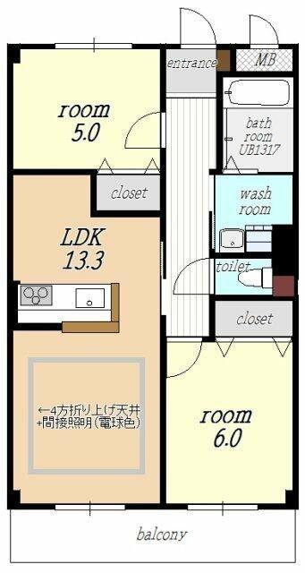 太陽ハイツ(2LDK/2階)の間取り写真