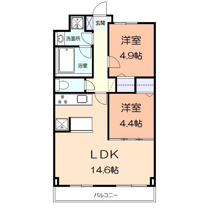 FREESIA(2LDK/3階)の間取り写真