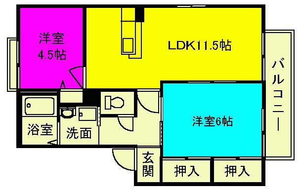 シューメゾン(2LDK/2階)の間取り写真