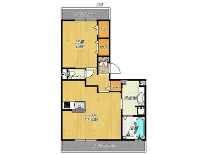 DIAMOND D-ROOM(1LDK/2階)の間取り写真