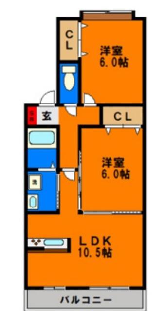 グローバルヴィラ弐番館(2LDK/2階)の間取り写真