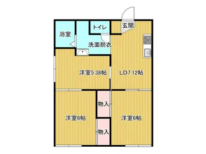 グリーンハイツ C棟(3DK/1階)の間取り写真